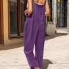 Women Cotton Overalls Casual Loose Adjustable Straps Bib Pants Tulip Hem Baggy Jumpsuits with Pockets PZJ