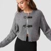 Cardigan Sweater for Women Round Neck Buckle Sweater Knitted Crop Top Long Sleeve Open Front Outerwear