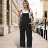 Women Cotton Overalls Casual Loose Adjustable Straps Bib Pants Tulip Hem Baggy Jumpsuits with Pockets PZJ