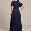 Sparkle V Neck A Line Ruffle Sleeve High Low Glitter Cocktail Wedding Guest Dresses for Curvy Women