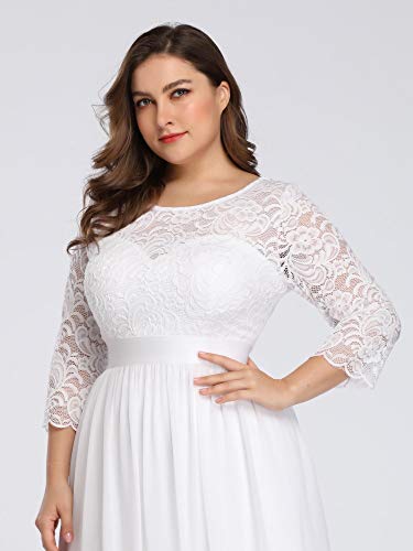 Women's Plus Size A-Line 3/4 Lace Sleeves Chiffon Long Maxi Formal Mother of The Bride Dresses 7412-PZ