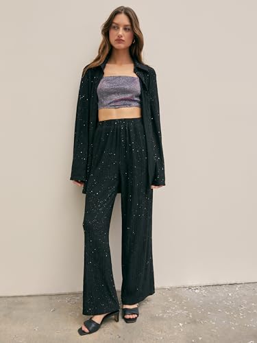 Glitter Pants for Women Wide Leg High Waist Sequin Pants Party Sparkle Night Out Pants