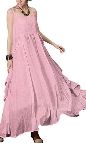 2023 Summer Dresses for Women Solid Casual Loose Bohemian Dress Spaghetti Strap Maxi Dress M01