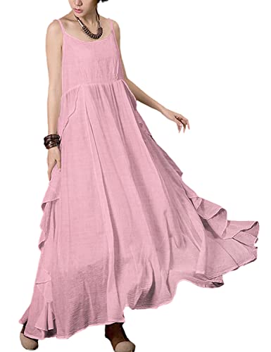 2023 Summer Dresses for Women Solid Casual Loose Bohemian Dress Spaghetti Strap Maxi Dress M01