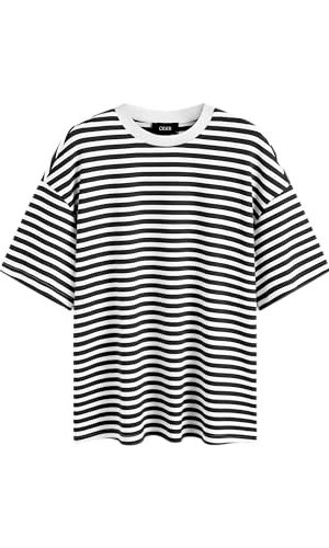 Striped Oversized Top for Women Crew Neck Short Sleeve Loose Casual Tops