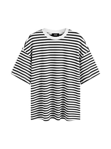 Striped Oversized Top for Women Crew Neck Short Sleeve Loose Casual Tops