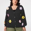 Women’s Floral Cropped Cardigan Cute Flower V Neck Button Down Trendy Sweater
