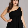 Womens One Shoulder Ruched Empire Waist Chiffon Maxi Plus Size Bridesmaid Dresses 09816-PZUSA