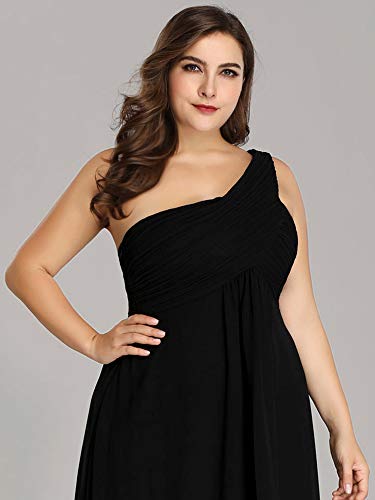 Womens One Shoulder Ruched Empire Waist Chiffon Maxi Plus Size Bridesmaid Dresses 09816-PZUSA