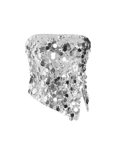 Sequin Asymmetrical Split Tube Crop Top