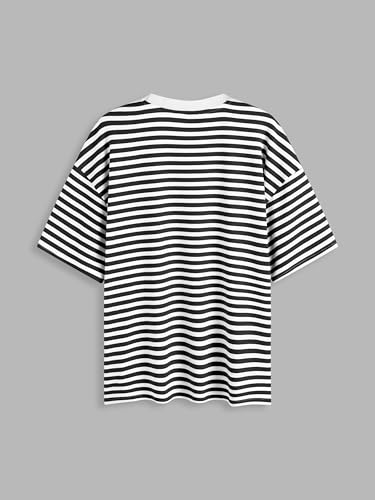 Striped Oversized Top for Women Crew Neck Short Sleeve Loose Casual Tops