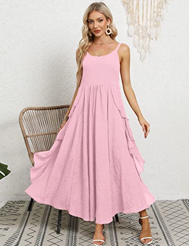 2023 Summer Dresses for Women Solid Casual Loose Bohemian Dress Spaghetti Strap Maxi Dress M01