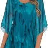 Women's Tops 3/4 Sleeve Blouses Dressy Casual Double Layers Mesh Tunic Shirts