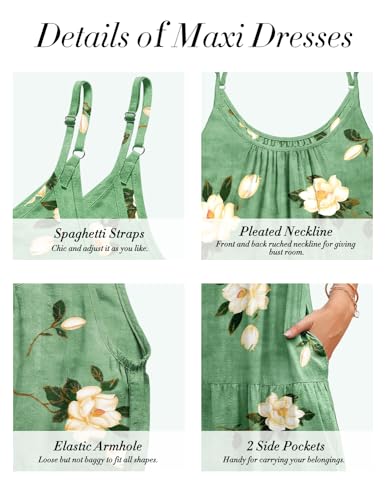 Summer Bohemian Floral Dresses for Women Spaghetti Straps Maxi Dress Casual Flowy Dresses with Pockets ES0