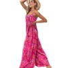 Casual Wide Leg Jumpsuits for Women Boho Floral Pleated Wide Leg Overalls Rompers Vacation Outfits with Pockets PIA