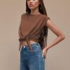 Crop Tops for Women Crew Neck T Shirts Short Sleeve Knotted Twist Front Loose Summer Basic Tee