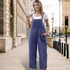 Women Cotton Overalls Casual Loose Adjustable Straps Bib Pants Tulip Hem Baggy Jumpsuits with Pockets PZJ