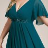 Women's V Neck Floor Length Chiffon Evening Dresses Plus Size Mother of The Bride Dresses 01960-DAPH