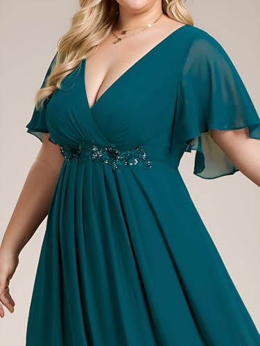 Women's V Neck Floor Length Chiffon Evening Dresses Plus Size Mother of The Bride Dresses 01960-DAPH
