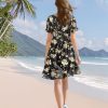 Women's Summer Floral Ruffle Short Sleeve Dresses Casual A Line T Shirt Dress Beach Sundresses with Pockets ESL