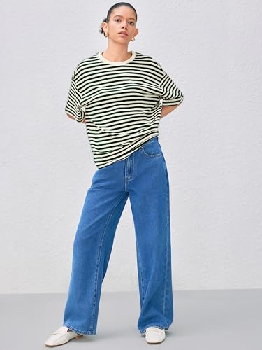 Striped Oversized Top for Women Crew Neck Short Sleeve Loose Casual Tops
