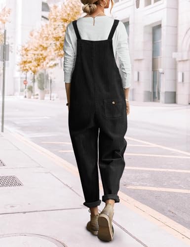 Women's Corduroy Casual Bib Overalls Loose Tapered Jumpsuits Adjustable Straps Rompers Fall Outfit with Pockets PC9