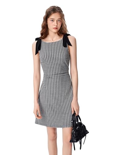 Gingham Dress Women's Sleeveless Summer Mini Dress Tie Shoulder