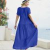 Women Casual Loose Bohemian Floral Dress with Pockets Short Sleeve Long Maxi Summer Beach Swing Dresses M EJF Solid P Royal Blue