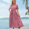 Women Casual Loose Bohemian Dress with Pockets Short Sleeve Long Maxi Summer Beach Swing Dresses