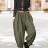 Baggy Cropped Pants for Women Casual Loose Elastic Waist Denim Trousers with Pockets PDJ
