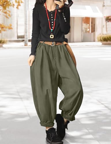 Baggy Cropped Pants for Women Casual Loose Elastic Waist Denim Trousers with Pockets PDJ