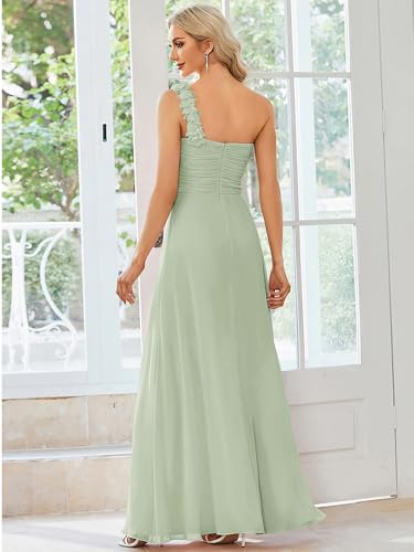 Women's Sexy Chiffon One Shoulder Sweetheart Floor Length Pleated Wedding Geust Summer Formal Dresses 09768