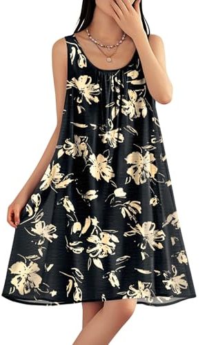 Summer Dresses for Women 2025 Casual Boho Floral Sundresses Sleeveless Scoop Neck Beach Tank Dresses EVS