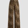 Denim Mid Waist Leopard Wide Leg Pants