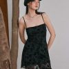 Women's Summer Mini Dress Floral Dresses Sleeveless Lace Mesh Square Neck Spaghetti Strap Short Party Dresses