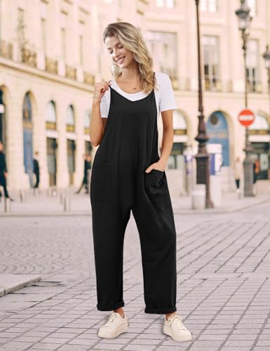 Women's Casual Overalls Summer Rompers Adjustable Spaghetti Straps V Neck Jumpsuits with Pockets PAU