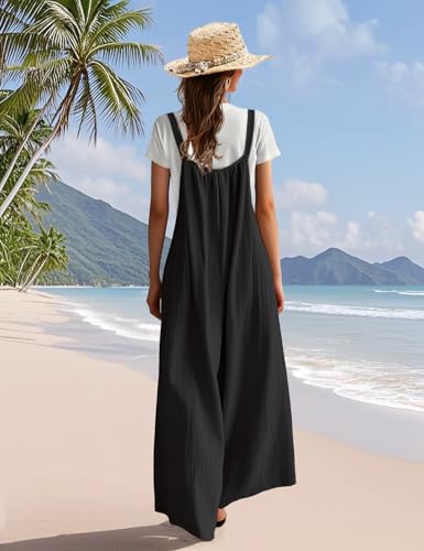 Casual Wide Leg Jumpsuits for Women Boho Floral Pleated Overalls Rompers Summer Outfits with Pockets P0D