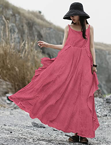 2023 Summer Dresses for Women Solid Casual Loose Bohemian Dress Spaghetti Strap Maxi Dress M01
