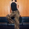Denim Mid Waist Leopard Wide Leg Pants