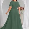 Women's Summer Round Neck A Line Pleated Chiffon Short Sleeves Plus Size Formal Gowns Bridesmaid Dresses