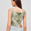 Women's Mesh U Neck Floral Ruched Crop Cami Top