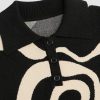 Women’s Color Block Cropped Collared Shirts Long Sleeve Sweater Pullover Tops