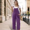Women Cotton Overalls Casual Loose Adjustable Straps Bib Pants Tulip Hem Baggy Jumpsuits with Pockets PZJ
