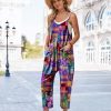 Women's Casual Floral Jumpsuits Spaghetti Straps Sleeveless Boho Summer Loose Harem Overalls Rompers with Pockets PZU