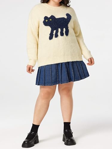 Women’s Cat Sweater Long Sleeve Crew Neck Fun Graphic Cute Patterned Pullover Sweater Tops