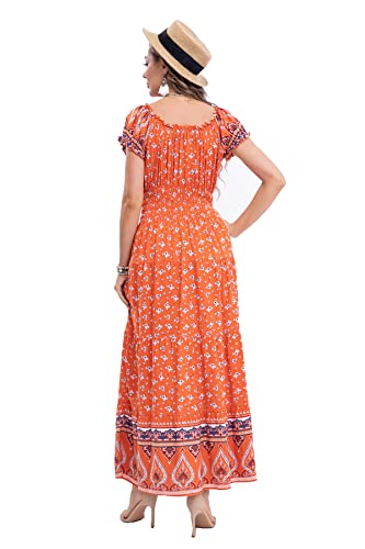 Women's 2025 Summer Short Sleeves Boho Floral Print Tiered Casual Flowy Long Maxi Dress