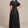 Women's Glitter Stretchy V Neck A-line High Low Plus Size Formal Dresses with Ruffles Sleeves 01738-PH