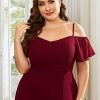 Women's Off Shoulder Ruffles Sleeves Side Slit Chiffon Plus Size Bridesmaid Dresses 00237-DA