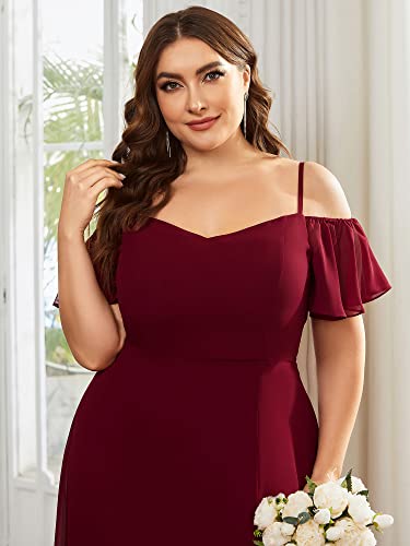 Women's Off Shoulder Ruffles Sleeves Side Slit Chiffon Plus Size Bridesmaid Dresses 00237-DA