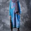 Women Long Loose Fit Sweatshirt Dress Ombre Ethnic Printed 4/5 Sleeve Side Slit with Pockets Tunic Pullover JGP